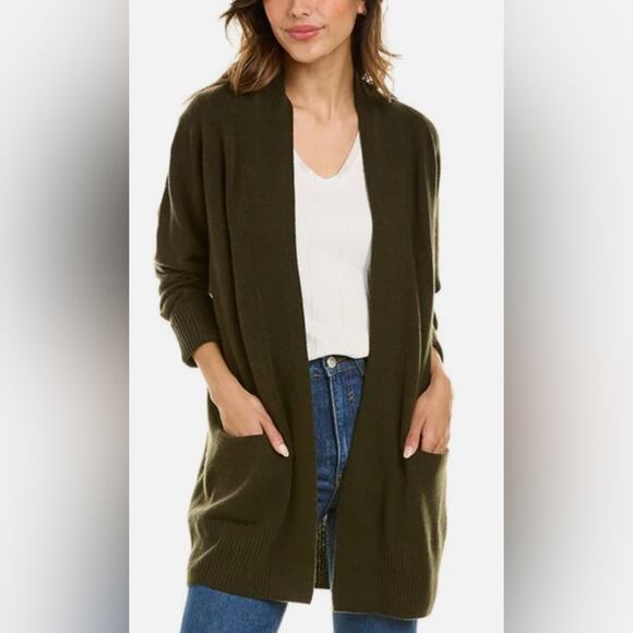Vince Wool Cashmere Open Front Drape Knit Olive Green Cardigan Sweater XS - Picture 1 of 5